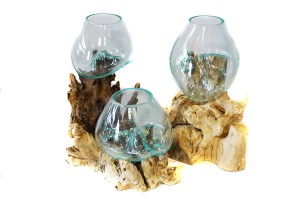 Wazon szklany na korzeniu gamala 