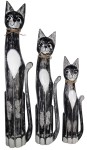 Zestaw trzech kotów z drewna - wys. 60 cm, 80 cm, 100 cm / 3 kolory 