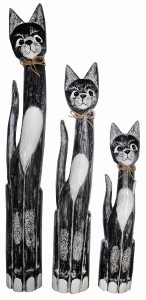 Zestaw trzech kotów z drewna - wys. 60 cm, 80 cm, 100 cm / 3 kolory 