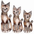 Zestaw trzech kotów z drewna - wys. 25 cm, 30 cm, 35 cm / 3 kolory  56536