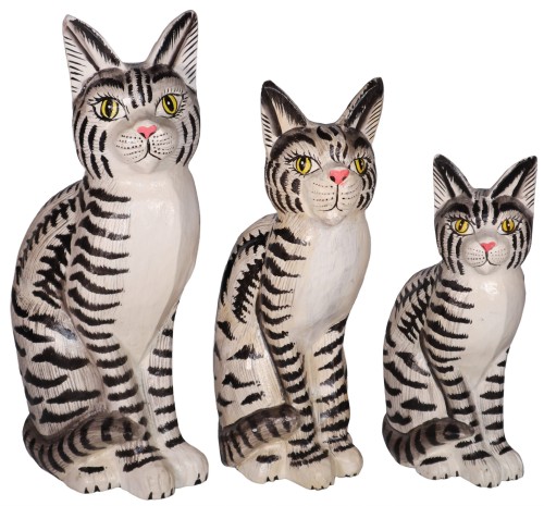 Zestaw trzech kotów z drewna - wys. 25 cm, 30 cm, 35 cm     92920