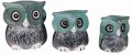 Zestaw trzech sów z drewna  - wys.  7.5 cm,  8.5 cm,  10 cm  / 4 kolory   93730