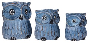 Zestaw trzech sów z drewna  - wys.  7.5 cm,  8.5 cm,  10 cm  /  5 kolorów