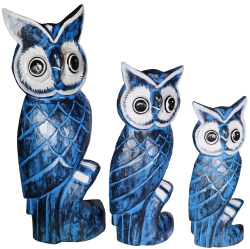 Zestaw trzech sów z drewna - wys. 30 cm, 40 cm, 50 cm /   3 kolory   75133