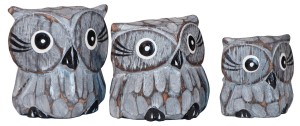 Zestaw trzech sów z drewna  - wys.  3 cm,  4 cm,  5 cm  /  7 kolorów