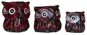 Zestaw trzech sów z drewna  - wys.  3 cm,  4 cm,  5 cm  /  3 kolory