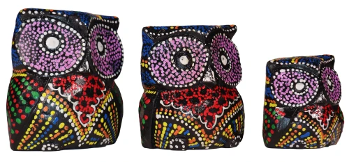 Zestaw trzech sów z drewna  - wys.  6 cm,  8 cm,  10 cm  94555