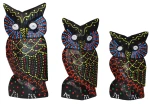 Zestaw trzech sów z drewna  - wys.  10 cm,  12 cm,  14 cm  