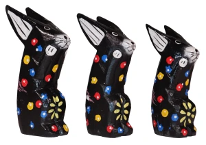 Zestaw trzech królików z drewna - wys. 12 cm, 13 cm, 14 cm / 5 kolorów