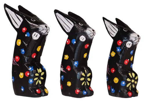 Zestaw trzech królików z drewna - wys. 12 cm, 13 cm, 14 cm / 5 kolorów 64843