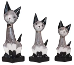 Zestaw trzech kotów z drewna - wys. 17 cm, 20 cm, 25 cm / 4 kolory