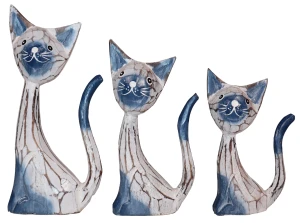 Zestaw trzech kotów z drewna - wys. 13 cm, 16 cm, 19 cm / 4 kolory