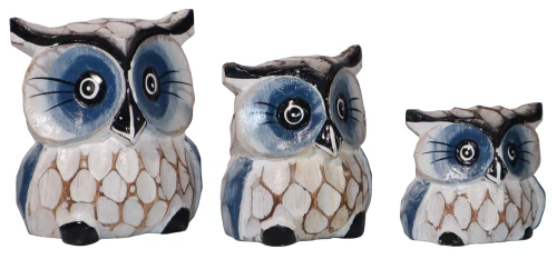 Zestaw trzech sów z drewna  - wys.  6 cm,  8 cm,  10 cm     39909