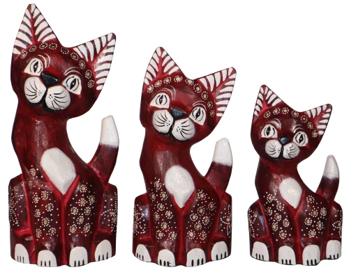 Zestaw trzech kotów z drewna - wys. 20 cm, 25 cm, 30 cm / 12 kolorów 31318