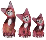 Zestaw trzech kotów z drewna - wys. 10.5 cm, 13 cm, 15 cm / 4 kolory 