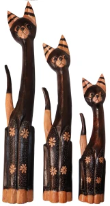 Zestaw trzech kotów z drewna - wys. 60 cm, 80 cm, 100 cm / 3 wzory 