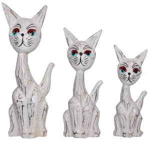 Zestaw trzech kotów z drewna - wys. 20 cm, 25 cm, 30 cm / 3 kolory