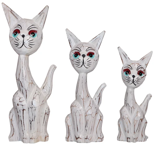 Zestaw trzech kotów z drewna - wys. 20 cm, 25 cm, 30 cm / 3 kolory 78139