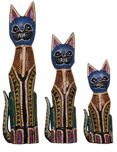 Zestaw trzech kotów z drewna - wys. 30 cm, 40 cm, 50 cm / miks kolorów 66899