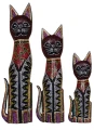 Zestaw trzech kotów z drewna - wys. 30 cm, 40 cm, 50 cm / miks kolorów 84137